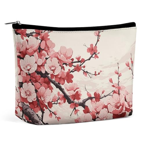 Kosmetiktasche, Make-up-Taschen für Damen, tragbare Make-up-Tasche, Japanisches Blumenmuster, Kirschblüten-Make-up-Etui, Reise-Kulturtasche für Reisezubehör von KWQDOZF