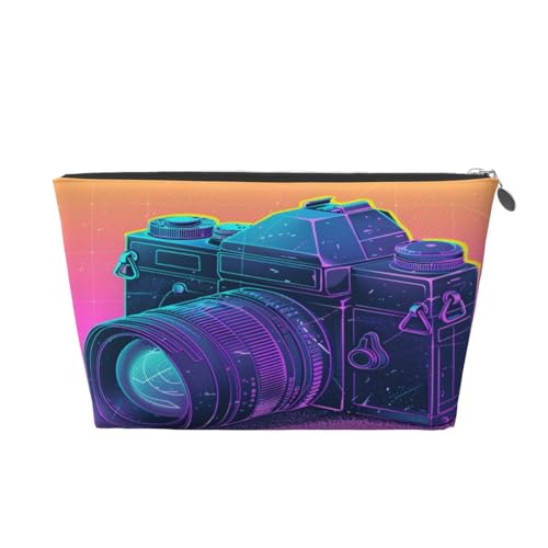 Kosmetiktasche für Damen mit Kamera-Print, große Kapazität, Reise-Make-up-Tasche aus Leder, wasserdicht, Kulturbeutel, Rasierbeutel von KWQDOZF