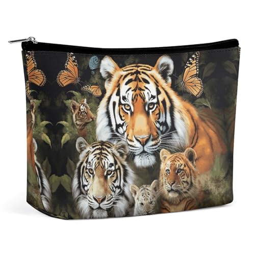 Make-up-Tasche, Kosmetiktasche, Lippenstift-Tasche, Reißverschlusstasche, Löwe, Tiger, Leopard und Schmetterling, Bedruckt, Organizer, tragbare Kulturtasche, Zubehör von KWQDOZF