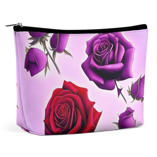 Make-up-Tasche, tragbare Kosmetiktasche, rote und Violette Rosen, Kulturbeutel, Make-up-Organizer, große Kapazität, Reißverschlusstasche, Reise-Kulturtasche für Frauen und Männer Make-up-Tasche, tragbare Kosmetiktasche, rote und Violette Rosen, Kulturbeutel, Make-up-Organizer, große Kapazität, Reißverschlusstasche, Reise-Kulturtasche für Frauen und Männer von KWQDOZF