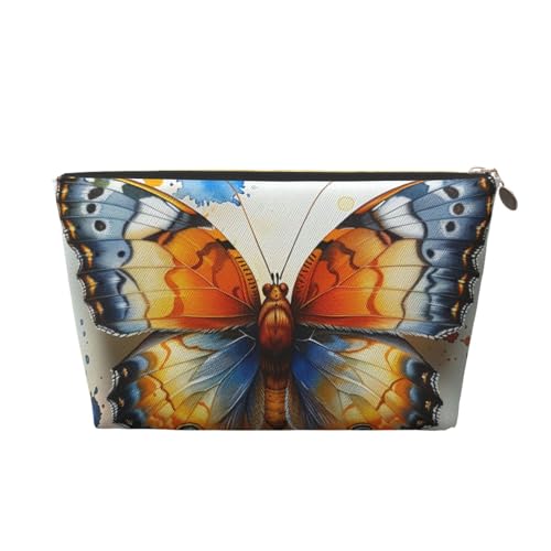 Make-up-Tasche für Damen mit Buntem Schmetterlings-Print, große Kapazität, Reise-Make-up-Tasche aus Leder, wasserdicht, Kulturbeutel, Rasierbeutel, Geldbörse von KWQDOZF