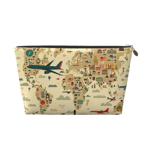 Make-up-Tasche für Damen mit Cartoon-Karte, Bedruckt, große Kapazität, Reise-Make-up-Tasche aus Leder, wasserdicht, Kulturbeutel, Rasierbeutel von KWQDOZF