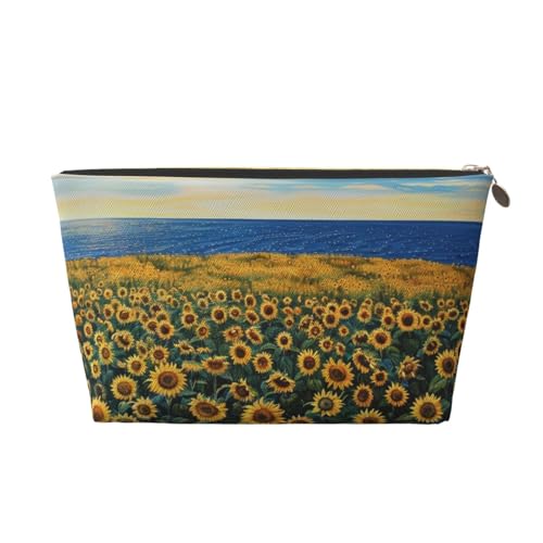 Make-up-Tasche für Damen mit Sonnenblumen-Print, große Kapazität, Reise-Make-up-Tasche aus Leder, wasserdicht, Kulturbeutel, Rasierbeutel von KWQDOZF