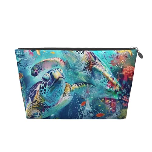 Make-up-Tasche für Damen mit Unterwasser-Tierwelt-Print, große Kapazität, Reise-Make-up-Tasche aus Leder, wasserdicht, Kulturbeutel, Rasierbeutel von KWQDOZF