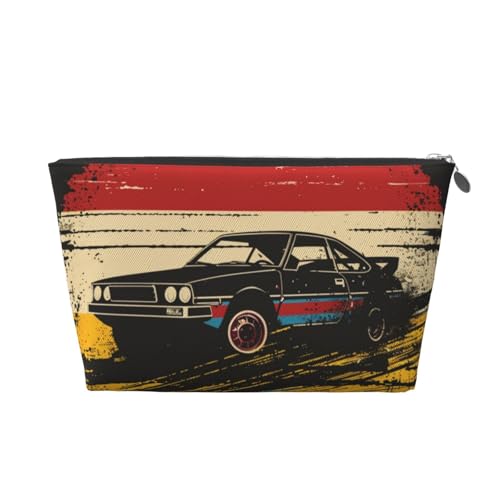 Make-up-Tasche für Damen mit schwarzem und weißem Auto-Print, große Kapazität, Reise-Make-up-Tasche aus Leder, wasserdicht, Kulturbeutel, Rasierbeutel von KWQDOZF