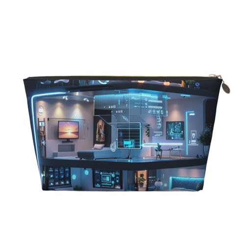 Modern Home Damen-Make-up-Tasche mit Aufdruck, große Kapazität, Reise-Make-up-Tasche aus Leder, wasserdicht, Kulturbeutel, Rasierbeutel, Geldbörse von KWQDOZF