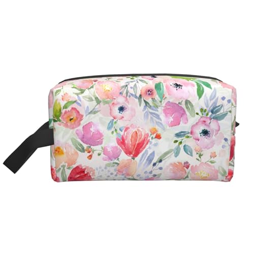 Reise-Kulturbeutel mit Aquarellblumen, Aquarellblumen, personalisierte Reise-Make-up-Tasche, großes Fassungsvermögen mit Reißverschluss, tragbarer Reise-Kulturbeutel in mehreren Stilen, Geschenkidee f von KWQDOZF