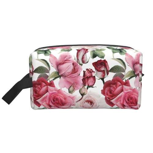 Reise-Kulturtasche mit Aquarellrosen. Personalisierte Reise-Make-up-Tasche mit Aquarellrosen, große Kapazität, mit Reißverschluss, tragbare Reise-Kulturtasche in mehreren Stilen, Geschenkidee für Männ von KWQDOZF