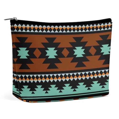 Reise-Make-up-Tasche, große Kapazität, geometrische ethnische Navajo-Azteken-Kosmetiktasche für Frauen, wasserdichter Kulturbeutel, Zubehör-Organizer, tragbare Make-up-Pinsel-Tasche von KWQDOZF