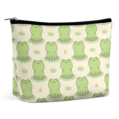 Reise-Make-up-Tasche, tragbare wasserdichte Kosmetiktasche mit grünem Frosch, süßem Frosch, Make-up-Tasche aus PU-Leder mit großer Kapazität, Einkaufstasche für Damen mit ästhetischem Design Reise-Make-up-Tasche, tragbare wasserdichte Kosmetiktasche mit grünem Frosch, süßem Frosch, Make-up-Tasche aus PU-Leder mit großer Kapazität, Einkaufstasche für Damen mit ästhetischem Design von KWQDOZF