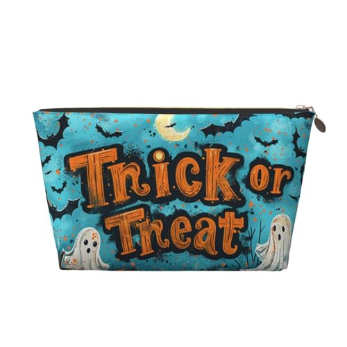 Trendige Make-up-Tasche aus Leder, leichte Reise-Kulturtasche, Halloween-Totenkopf, Hexe, Fledermaus, Make-up-Tasche mit Reißverschluss Trendige Make-up-Tasche aus Leder, leichte Reise-Kulturtasche, Halloween-Totenkopf, Hexe, Fledermaus, Make-up-Tasche mit Reißverschluss von KWQDOZF
