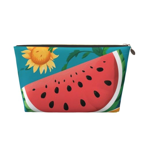 Watermelon Oorange Make-up-Tasche für Damen mit Aufdruck, große Kapazität, Reise-Make-up-Tasche aus Leder, wasserdicht, Kulturbeutel, Rasierbeutel von KWQDOZF