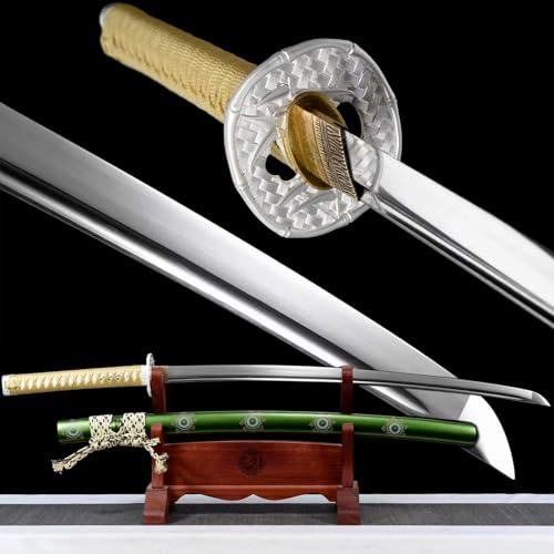 Echtes Samurai-Schwert,Gesamtlänge mit Scheide 103 cm,Traditionelles Schmiedeverfahren,Klinge aus Federstahl,Scheide aus Massivholz mit Sprühfarbe,Handgefertigtes Japanisches Katana von KWXPW