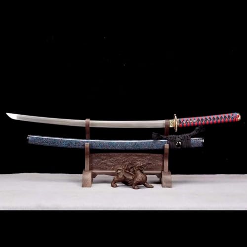 Japanisches Samuraischwert mit Scheide,Gesamtlänge 103 cm,Klinge aus Musterstahl,Traditionelles Handschmiedeverfahren,Echtes Katana für Männer von KWXPW