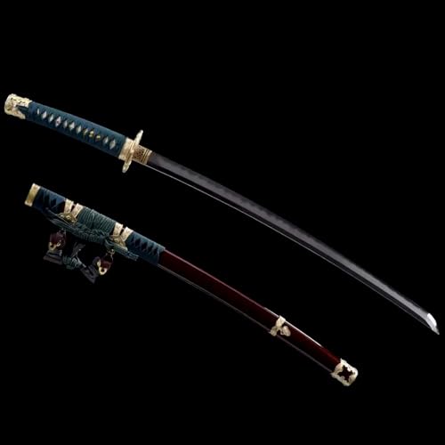 ☞Japanisches Tachi☜Traditionelles Handschmiedeverfahren,Klinge aus Musterstahl,Fein Geschnitzter Handschutz aus Reinem Kupfer,Scheide aus Massivholz,Echtes Samuraischwert zum Sammeln,Heimdekoration von KWXPW