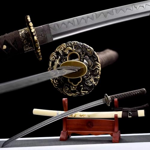 T10-Stahl Klinge Katana,Traditioneller Schmiedeprozess,Scheide aus Massivholz,103cm Handgefertigtes Samurai-Schwert für Dekoration,Rollenspiele,Kendo,Iaido,Ausstellen,Sammeln von KWXPW