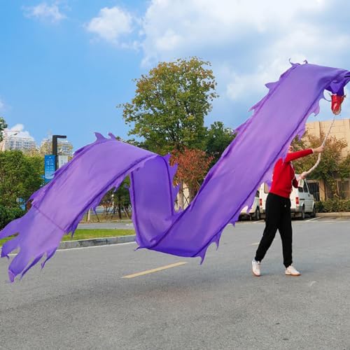 Seide Flowy Flinging Dragon Streamer, Drachen-DIY-Farbtanzdrachenband, Drachenschleuderstreamer for Sportübungen for Jonglieren, realistisches Drachen-Requisit mit Aufbewahrungstasche(Purple,6 m (20 f von KXAOXGRC