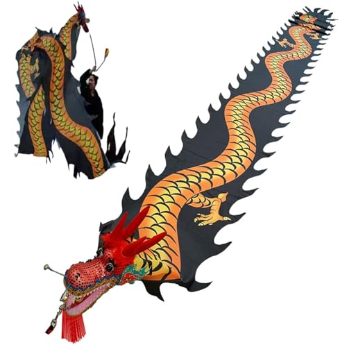 Seide Flowy Flinging Dragon Streamer, Drachen-Tanzband for Outdoor-Übungen, Drachen-Band, waschbares sich drehendes Drachen-Design, Kunst-Tanz-Flagge for Erwachsene/Senioren mit echtem Drachenkopf(Bla von KXAOXGRC