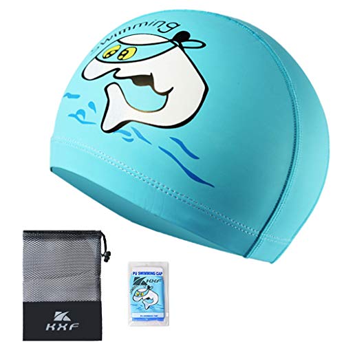 KXF Kinder-Badekappe, wasserdicht, PU-Badekappe, Gehörschutz, elastische Badekappe mit Beschichtung, Cartoon-Muster, für Kinder, Jungen, Mädchen, Alter 6–10 Jahre KXF Kinder-Badekappe, wasserdicht, PU-Badekappe, Gehörschutz, elastische Badekappe mit Beschichtung, Cartoon-Muster, für Kinder, Jungen, Mädchen, Alter 6–10 Jahre von KXF