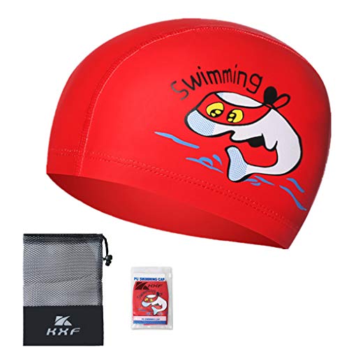 KXF Kinder-Badekappe, wasserdicht, PU-Badekappe, Gehörschutz, elastische Badekappe mit Beschichtung, Cartoon-Muster, für Kinder, Jungen, Mädchen, Alter 6–10 Jahre KXF Kinder-Badekappe, wasserdicht, PU-Badekappe, Gehörschutz, elastische Badekappe mit Beschichtung, Cartoon-Muster, für Kinder, Jungen, Mädchen, Alter 6–10 Jahre von KXF