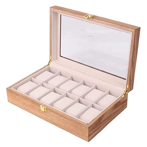 KXQYIKYI GaRcan Uhrengehäuse, 12 Fächer, Uhrenbox, Retro-Uhrenbox aus Holz, Uhrengehäuse, Display, Aufbewahrungsbox für Männer und Frauen, Uhrenbox von KXQYIKYI