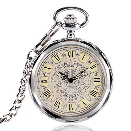 KXQYIKYI Mode Elegante Carving Offenes Gesicht Taschenuhr Kette Frauen Männer Mechanische Handaufzug Römische Zahlen Geschenk Fob Uhr Geschenke von KXQYIKYI