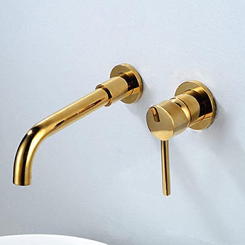 Waschtischarmatur, Waschbecken-Wasserhahn, Messing-Badezimmer-Waschbecken-Wasserhahn, heiß und kalt, wandmontierter Waschtisch-Wasserhahn, Einhand-Waschtisch-Wasserhahn (Farbe: gebürstetes Gold) von KXQYIKYI