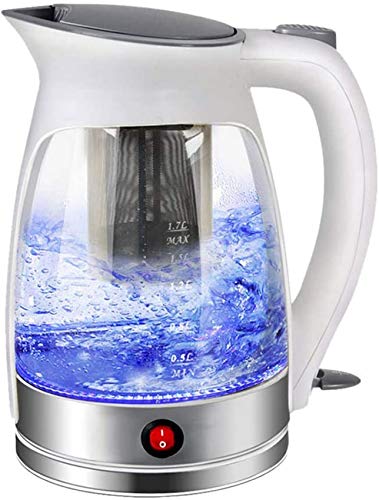 Wasserkocher, 1,7 l Glas-Wasserkocher, Öko-Wasserkocher mit beleuchteter LED, Bpa-freier kabelloser Wasserkocher mit Edelstahl-Innendeckel und -boden, automatische Abschaltung beim Schnellkochen und von KXQYIKYI