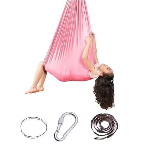 Sensorische Schaukel, yoga hängematte，yogatuch zum aufhängen，Yoga Vertikaltuch, Akrobatik Tuch Indoor, Low Stretch Aerial Silks, Yoga Hängematte Set Für Erwachsene 100 * 280M ﻿(Pink) von KXTVY