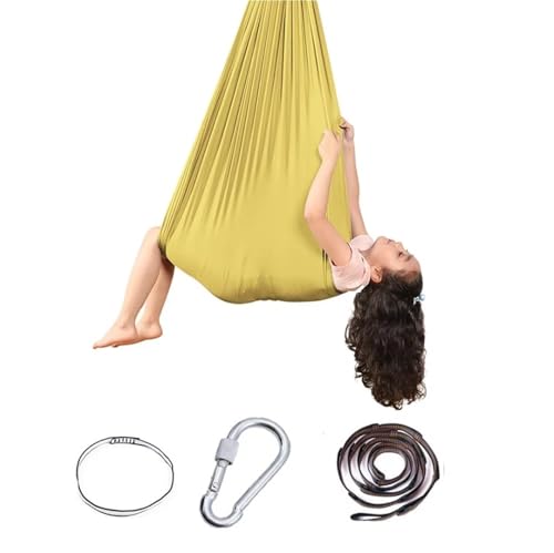 Sensorische Schaukel, yoga hängematte，yogatuch zum aufhängen，Yoga Vertikaltuch, Akrobatik Tuch Indoor, Low Stretch Aerial Silks, Yoga Hängematte Set Für Erwachsene 100 * 280M ﻿(Yellow) von KXTVY