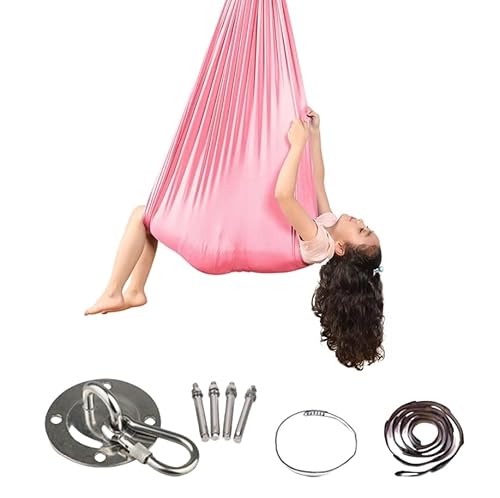 Therapieschaukel Kinder,Sensorische Schaukel,Yoga Vertikaltuch, Akrobatik Tuch Indoor, Low Stretch Aerial Silks,yoga hängematte(Pink,100 * 280cm) von KXTVY