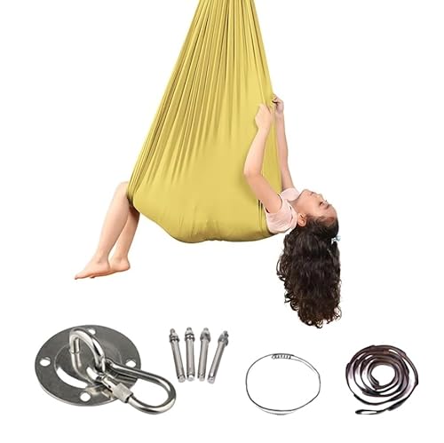 Therapieschaukel Kinder,Sensorische Schaukel,Yoga Vertikaltuch, Akrobatik Tuch Indoor, Low Stretch Aerial Silks,yoga hängematte(Yellow,100 * 280cm) von KXTVY