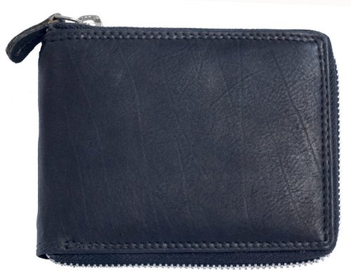 Herren Schwarzes Leder Portemonnaie Kabana mit Metall-Reißverschluss um von Kabana