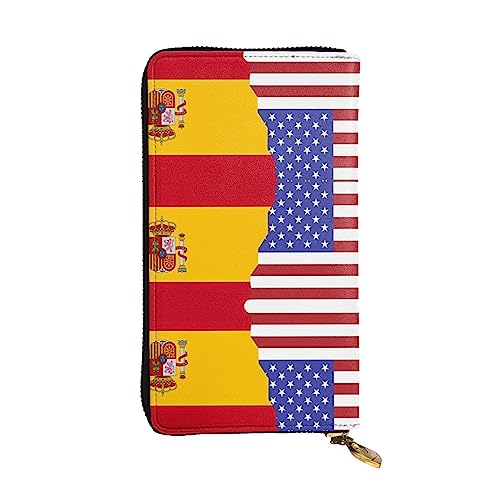 KadUe Ledergeldbörse mit amerikanischer Spanien-Flagge, modische Damengeldbörse, mehrere Fächer für Karten und Bargeld, Kreditkarten, Schwarz , Einheitsgröße, Zeitgenössisch von KadUe