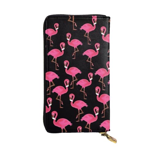 KadUe Schöne rosa Flamingos Ledergeldbörse, modische Damengeldbörse, mehrere Fächer für Karten und Bargeld, Kreditkarten,, Schwarz , Einheitsgröße, Zeitgenössisch von KadUe