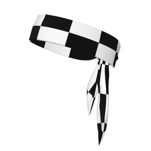 Schwarz-weiß kariertes Sport-Kopftuch – Volldruck, leichtes Kopftuch für Bewegung und Sport von KadUe