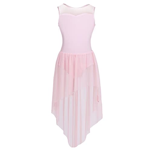 Kaerm Kinder Mädchen Ballettkleid Ärmellos Ballettanzug Mit Asymetrisch Chiffon Rock Ballettkleidung Ballerinas Kostüm Für 4-14 Jahre Rosa 164 von Kaerm