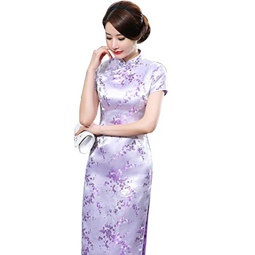 Kalaokei Cheongsam Kleid, traditionelle Plum Blossom Frauen Chinesisch lang Cheongsam Brautjungfer Abendkleid, hellviolett, 6XL/48 von Kalaokei