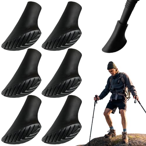 6pcs Trekking-Pole-Tipps, nicht rutschfeste Kautschuk-Gummi-Stick-Spitzen, austauschbare Wanderpast-Spitzen für die meisten Standard-Wanderungen, Trekking, Wanderstangen, schwarze Spazierstockspitzen von Kalastussaari