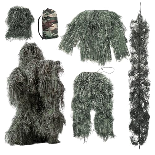 Kalastussaari Ghillie -Anzug, 5pcs/Set Leichtes Gorilla -Kostüm, Comfortale Gilly Anzug, 3D -Tarnjagdbekleidung, Camo -Jagdkleidung, klassischer Ghillie -Anzug für Kinder Erwachsene, S, Ghillie Anzug von Kalastussaari