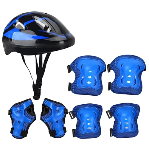 Kalastussaari Kids Helm und Pads Set, 7pcs/Set Anti-Fall-Anti-Kollision-Helm und Pads Kinder, Kinderradhelm, Kinderknie und Ellbogenpolster für Roller-Roller-Radfahren, blau, blau von Kalastussaari