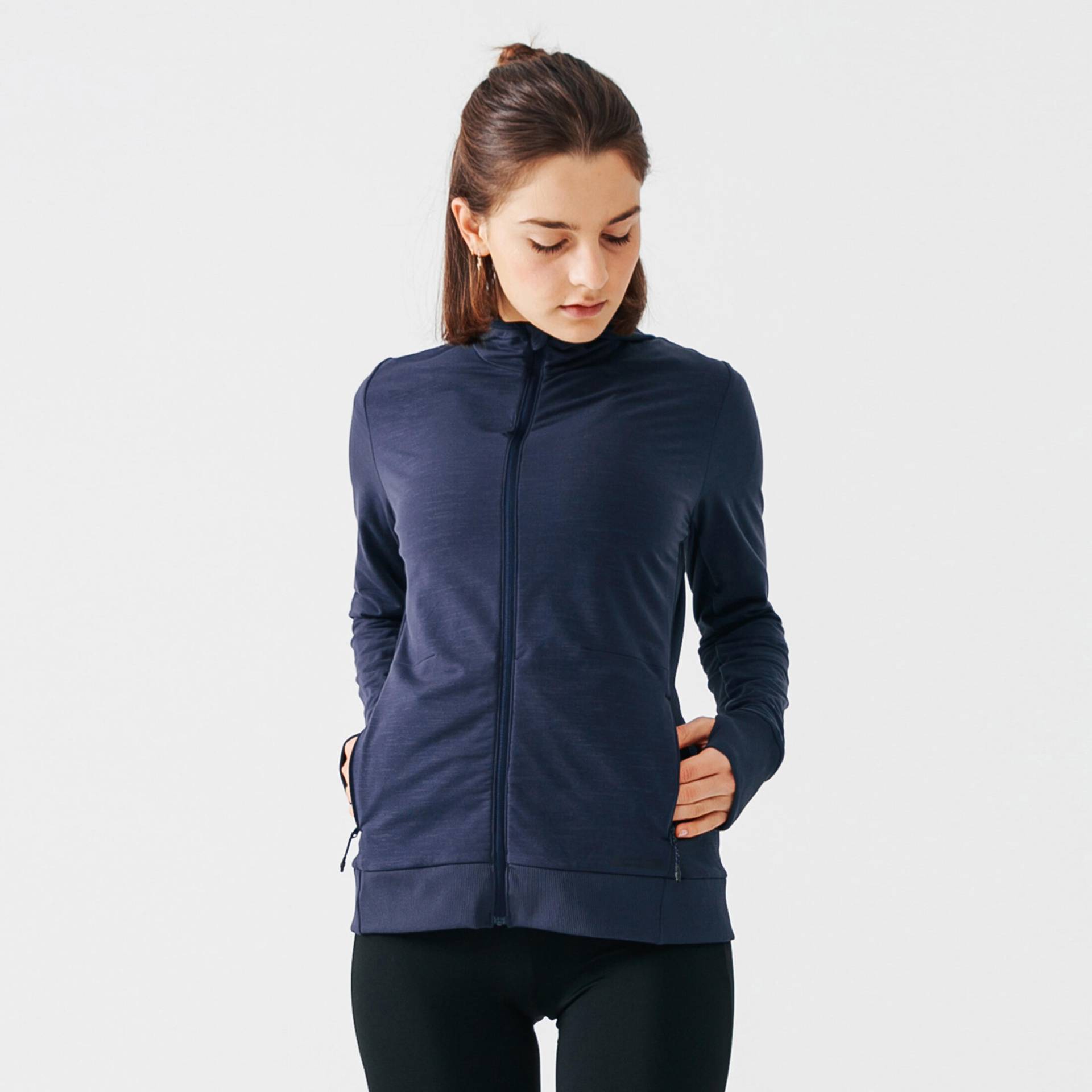 Laufjacke Damen warm mit Kapuze dunkelblau von Kalenji