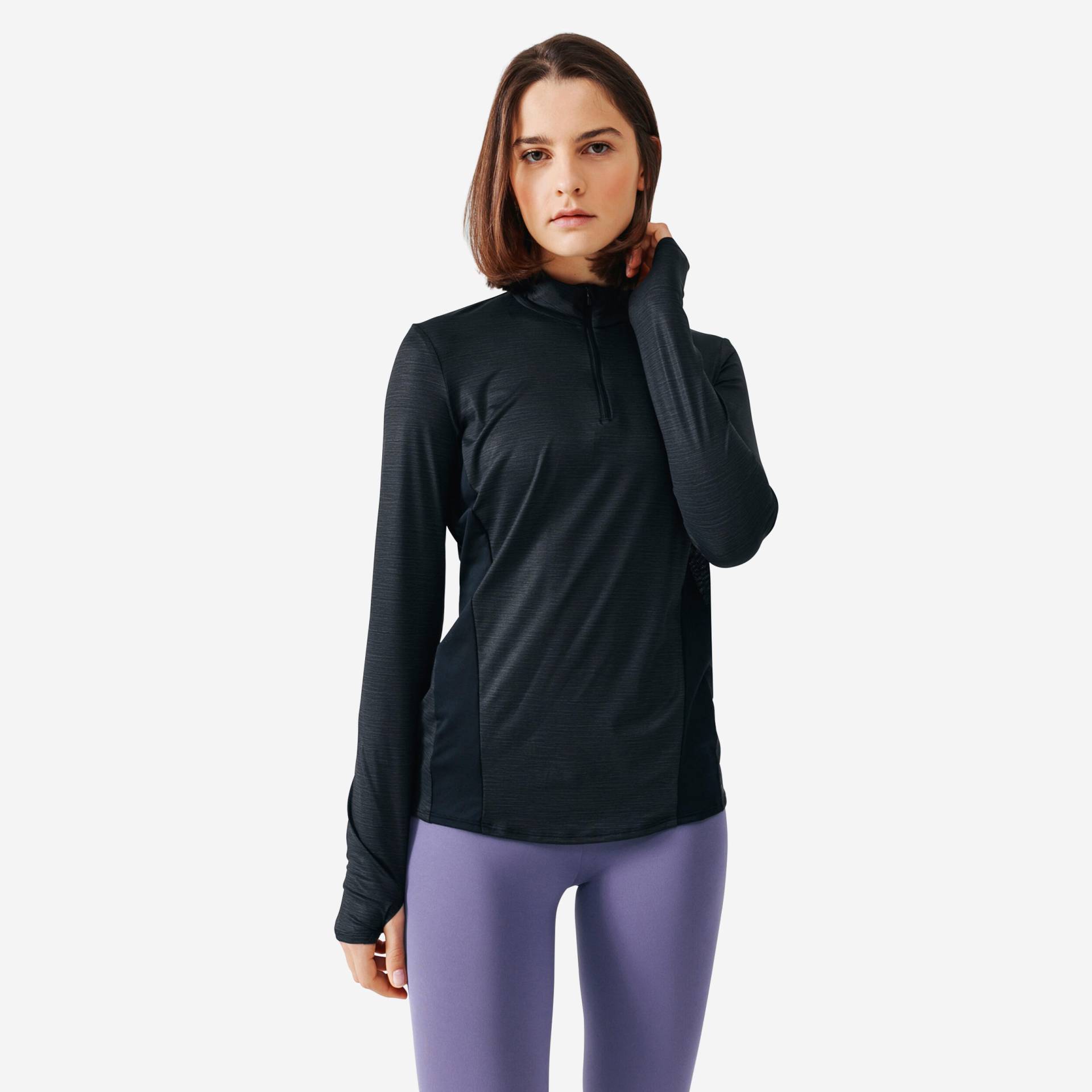 Laufshirt langarm 1/2 Zip Dry+ Damen schwarz von Kalenji