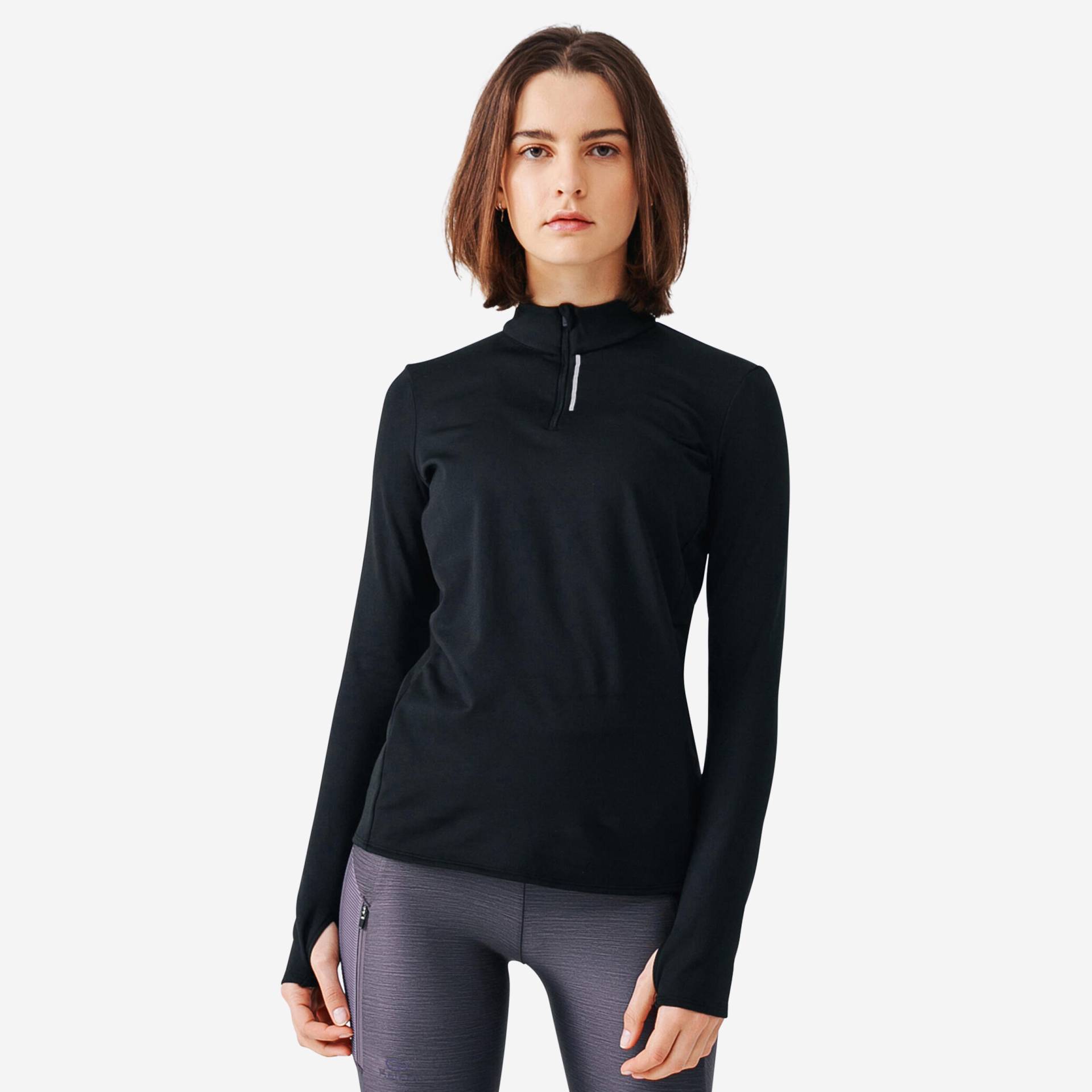 Laufshirt langarm Damen warm - Zip schwarz Laufshirt langarm Damen warm - Zip schwarz von Kalenji