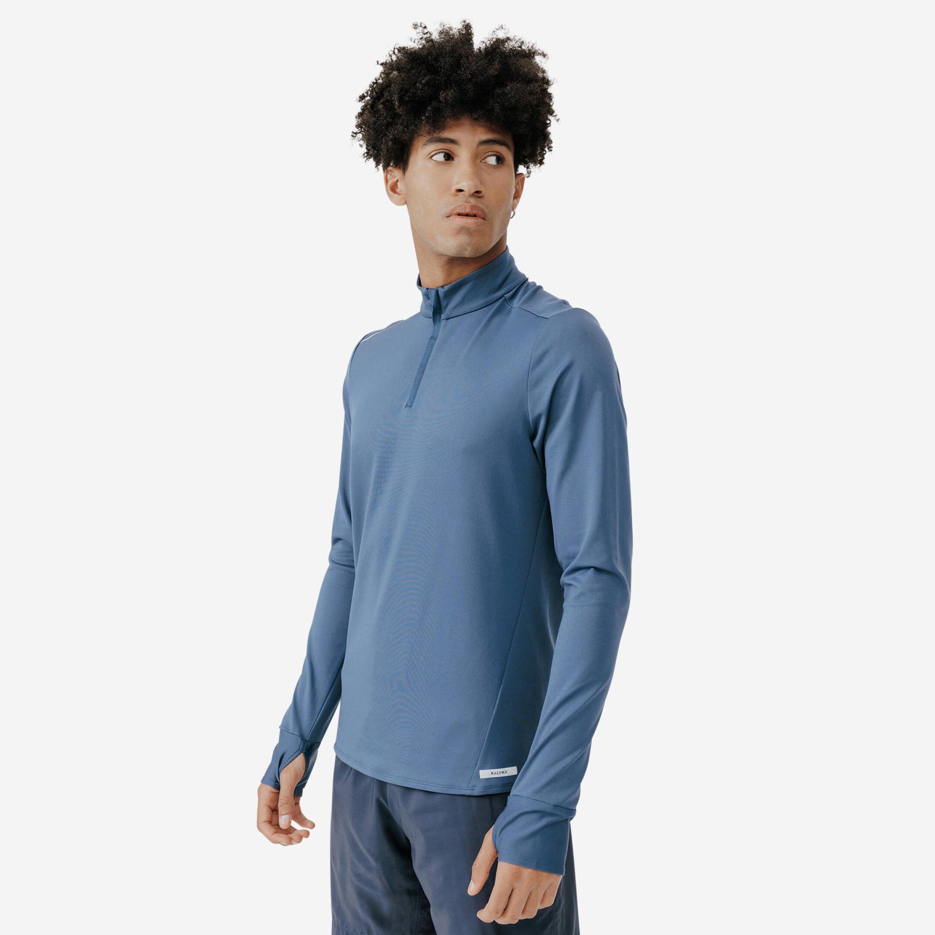 Laufshirt langarm Herren mit Reissverschluss - Run 100 warm blau von Kalenji