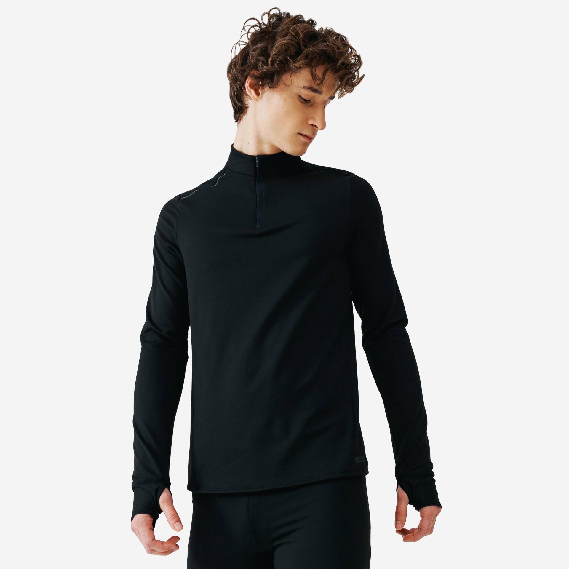 Laufshirt langarm Herren mit Reissverschluss - Run 100 warm schwarz Laufshirt langarm Herren mit Reissverschluss - Run 100 warm schwarz von Kalenji