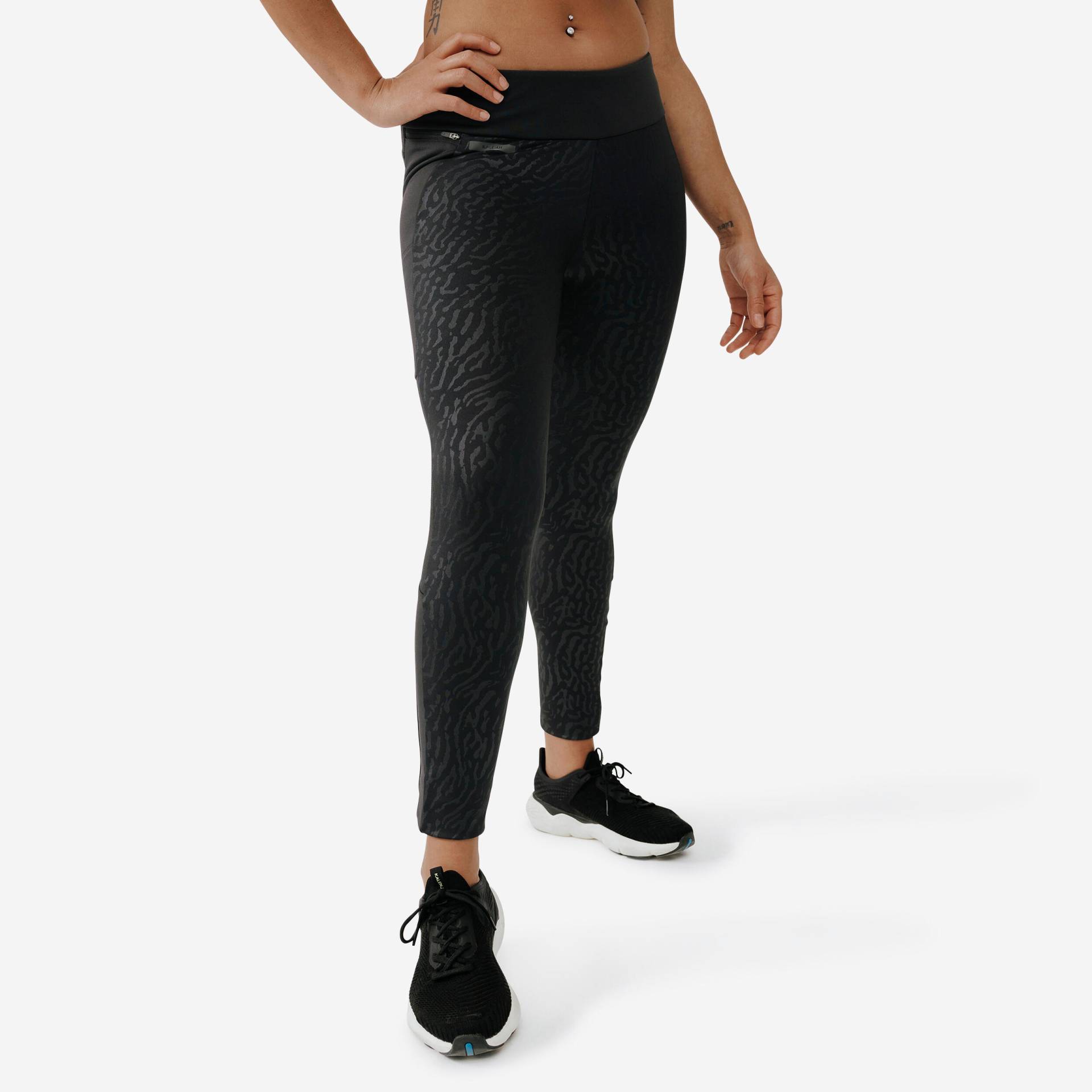 Lauftights lang Damen - Warm+ schwarz mit Motiv von Kalenji