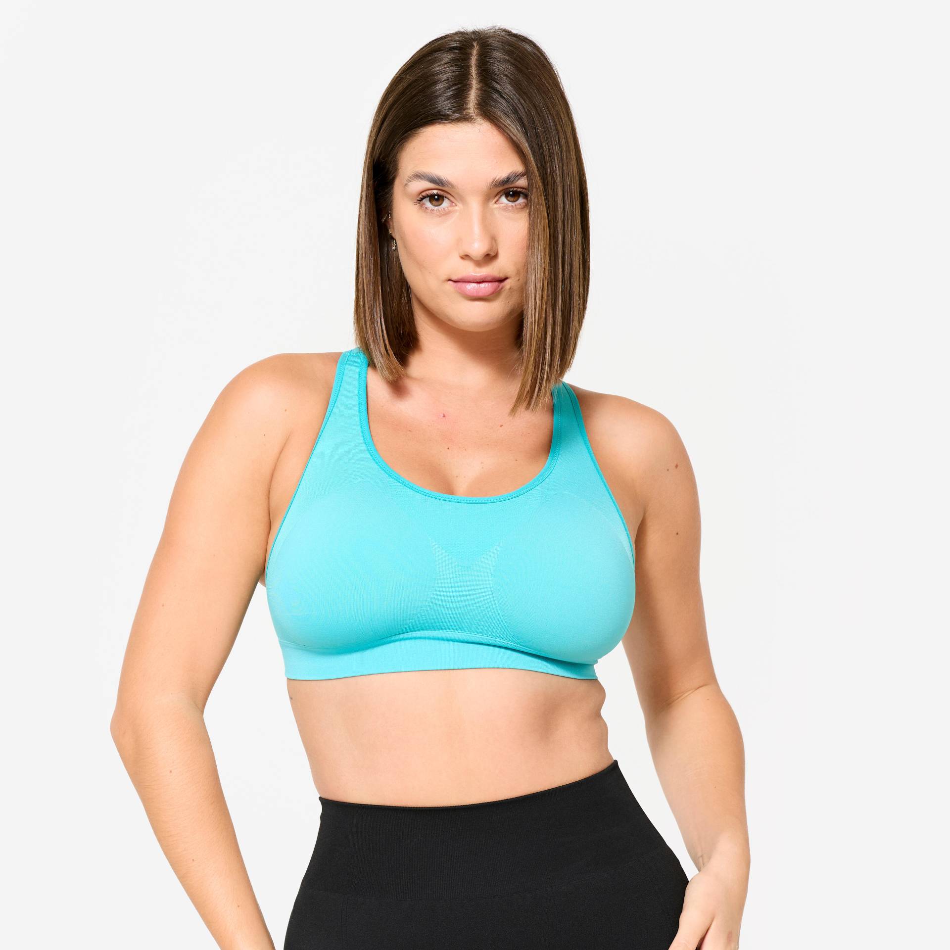 Sport-BH Bustier Damen nahtlos Schwimmerrücken mittlerer Halt - türkis Sport-BH Bustier Damen nahtlos Schwimmerrücken mittlerer Halt - türkis von Decathlon