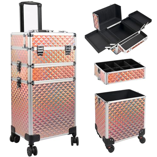 Kalolary 3-in-1 Kosmetikkoffer, Make-up Koffer Kosmetikkoffer Trolley Kosmetik Trolley Professionelle Künstler Kosmetik Organizer Box Multikoffer Friseurkoffer Make-up Koffer für Reisen (Bunt) von Kalolary