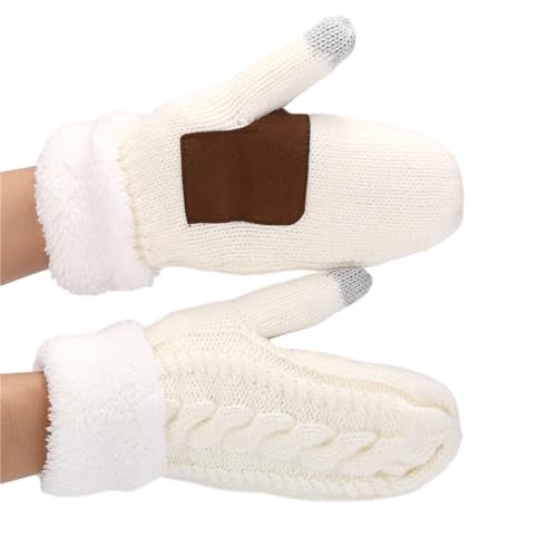 Winter-Strickhandschuhe mit Plüsch-Handgelenk, Vollfinger-Handschuhe, dick, Outdoor, Radfahren, Skifahren, hält warm von Kalttoy